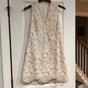 Lilly Pulitzer gold embroidered dress sz 2